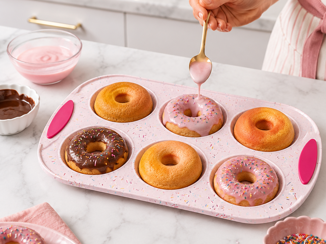 Silicone Bakeware T62307 Non Stick Silicone Donut Pan with Handles (2)